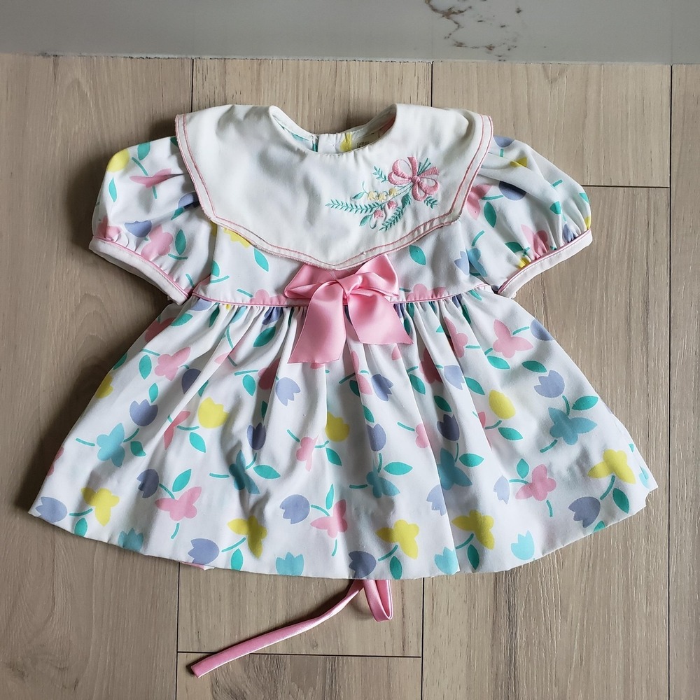 Vintage Baby Dress Bloomers Set Girls 9-12 Months Floral Bow Party by Baby Togs‎